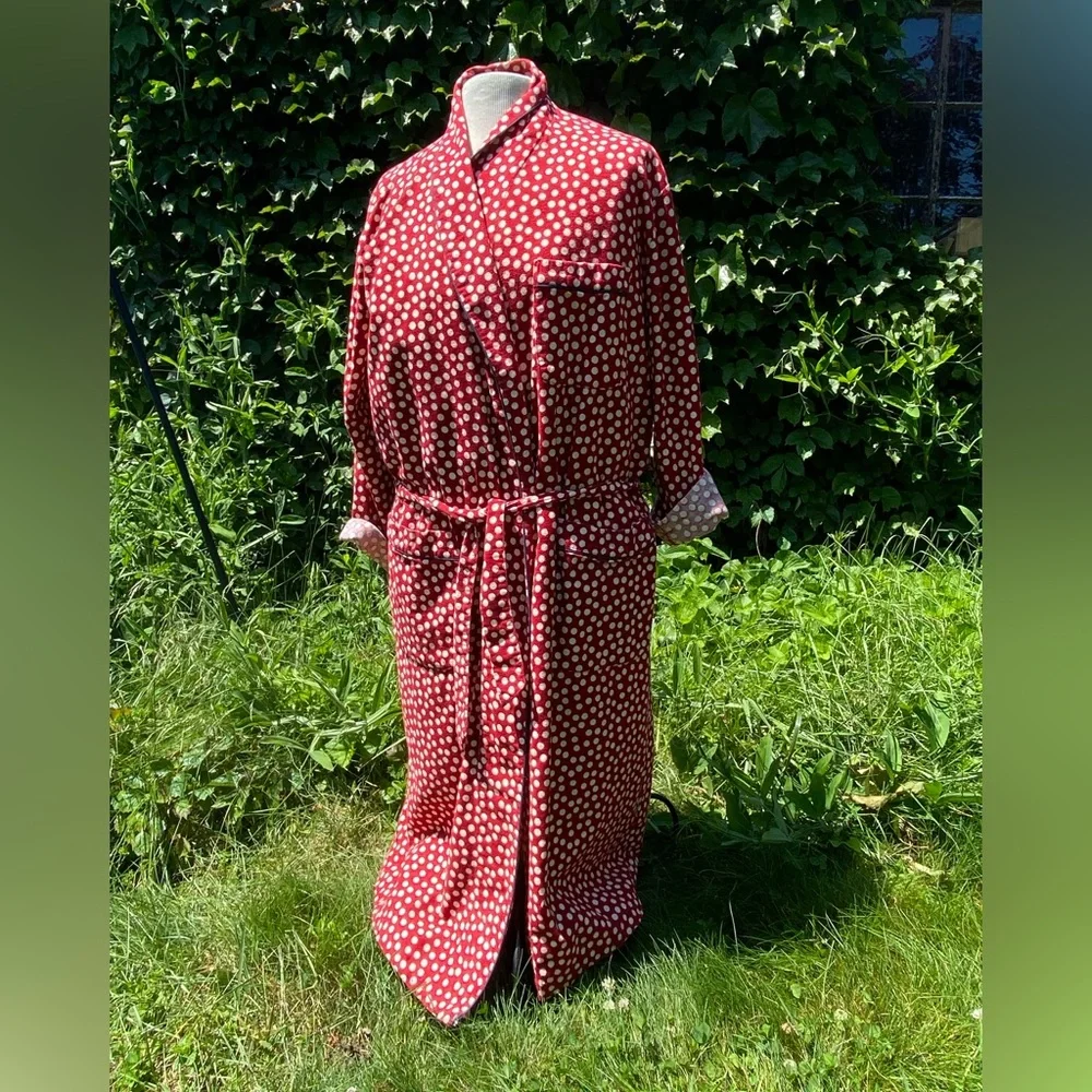 Polka Dot Flannel Bathrobe- vintage 90's - Picture 2 of 5